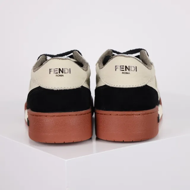 Fendi Beige Noir Construction Asymétrique Panel Cuir Crème Et Daim Contraste Chaussures Lifestyle 7