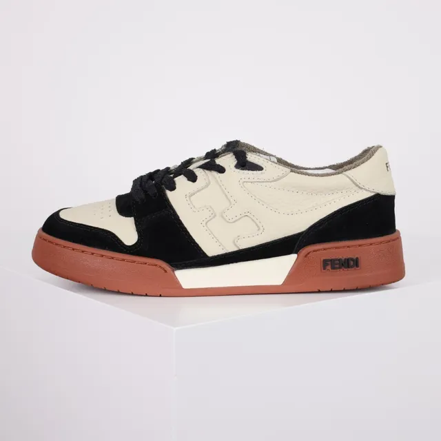 Fendi Beige Noir Construction Asymétrique Panel Cuir Crème Et Daim Contraste Chaussures Lifestyle 8