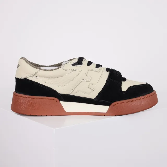 Fendi Beige Noir Construction Asymétrique Panel Cuir Crème Et Daim Contraste Chaussures Lifestyle 9