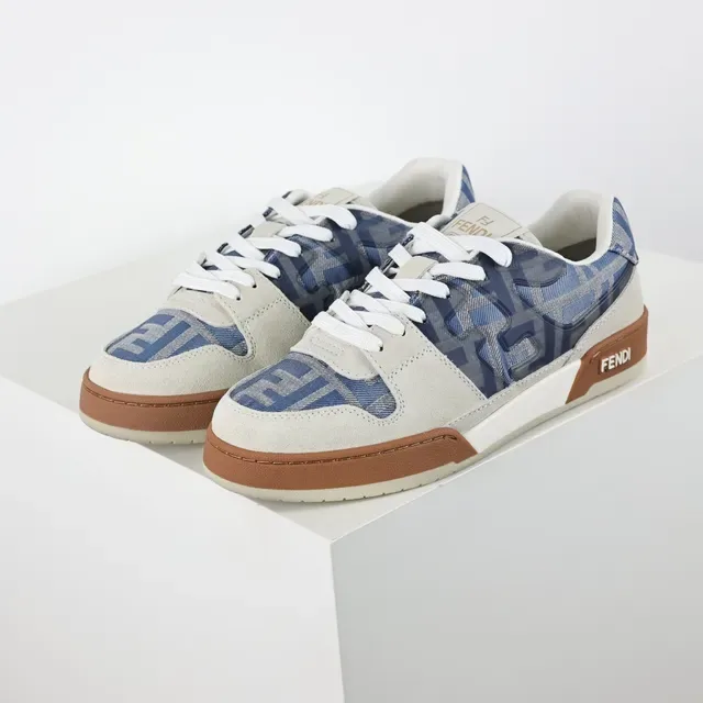 Fendi Beige Azul Zapatillas Lifestyle De Bajo En Ante Y Textil Impreso 2