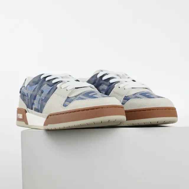Fendi Beige Azul Zapatillas Lifestyle De Bajo En Ante Y Textil Impreso 3