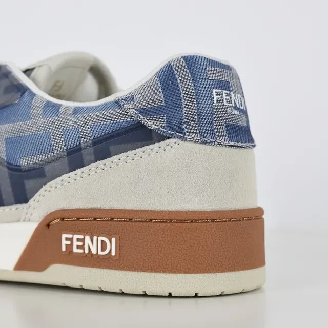 Fendi Beige Azul Zapatillas Lifestyle De Bajo En Ante Y Textil Impreso 4