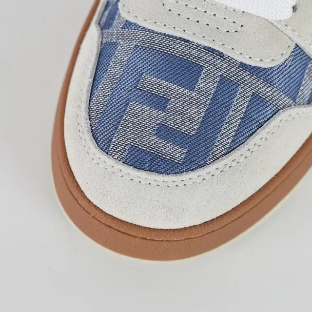 Fendi Beige Azul Zapatillas Lifestyle De Bajo En Ante Y Textil Impreso 5