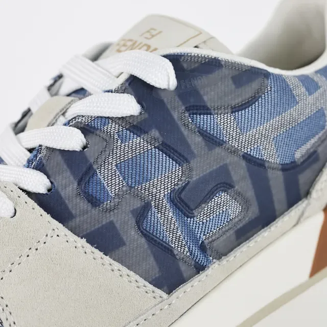 Fendi Beige Azul Zapatillas Lifestyle De Bajo En Ante Y Textil Impreso 6