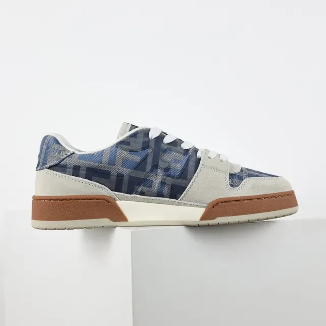 Fendi Beige Azul Zapatillas Lifestyle De Bajo En Ante Y Textil Impreso 7
