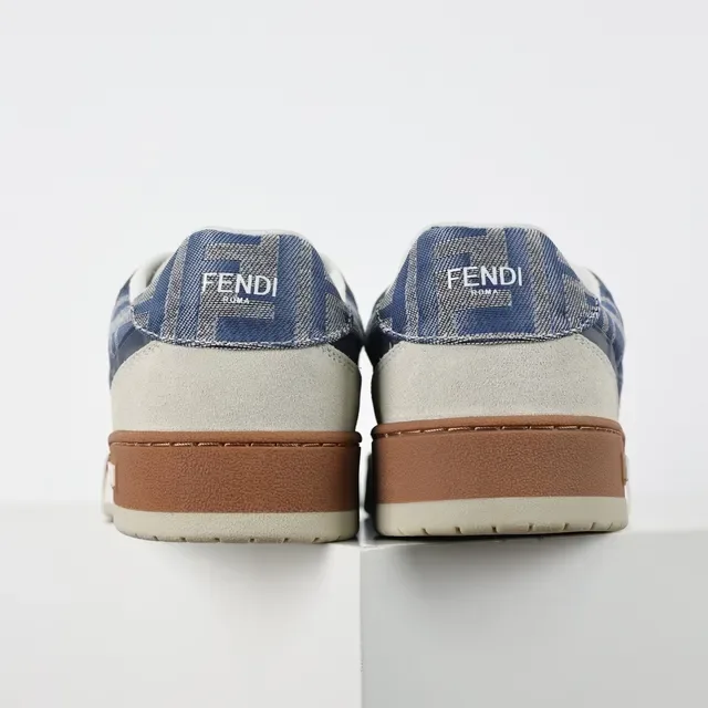 Fendi Beige Azul Zapatillas Lifestyle De Bajo En Ante Y Textil Impreso 8