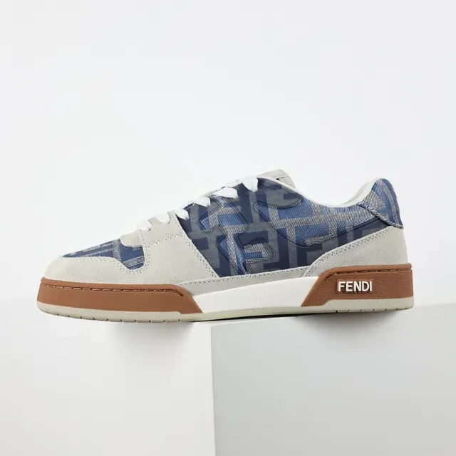 Fendi Beige Azul Zapatillas Lifestyle De Bajo En Ante Y Textil Impreso 9