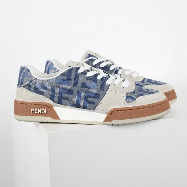 Fendi بيج أزرق حذاء أسلوب حياة بانوهات منسوجة Monogram مع طبقة علوية من مواد مختلطة 3