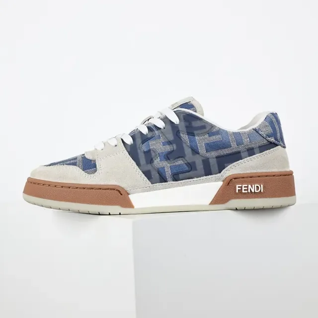 Fendi بيج أزرق حذاء أسلوب حياة بانوهات منسوجة Monogram مع طبقة علوية من مواد مختلطة 9