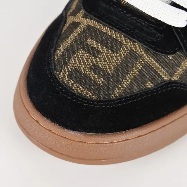 Fendi Preto Marrom Monogram-Print Textile Suede Overlays Tênis 5