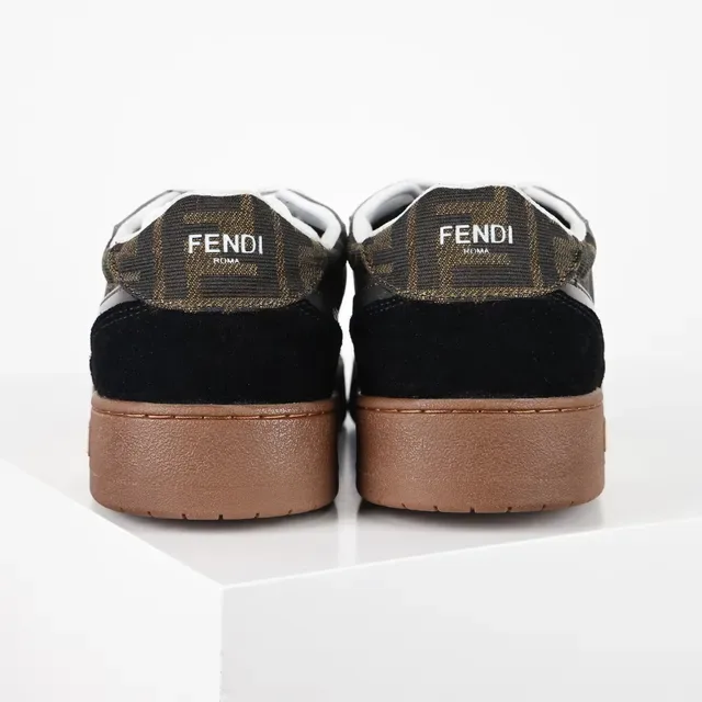 Fendi Preto Marrom Monogram-Print Textile Suede Overlays Tênis 8