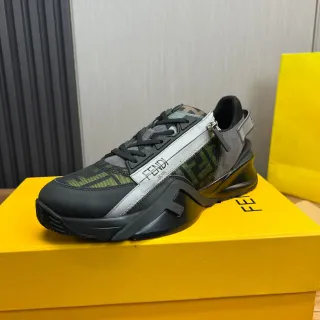 Fendi 黑色绿色厚底 FF 花纹网面生活风格休闲鞋