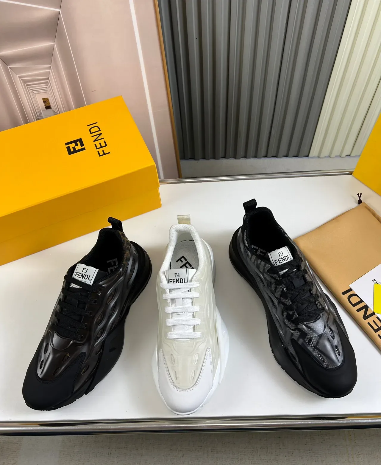 Fendi Black Transparent Geometric Cage Mesh Upper Chunky Sneakers 9