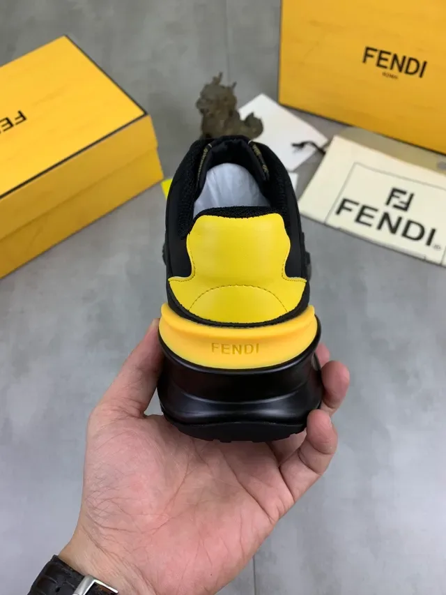Fendi Black Yellow FF Monogram Canvas Neoprene Overlays Chunky Sneakers 3