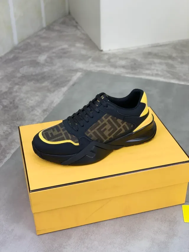 Fendi Black Yellow FF Monogram Canvas Neoprene Overlays Chunky Sneakers 4