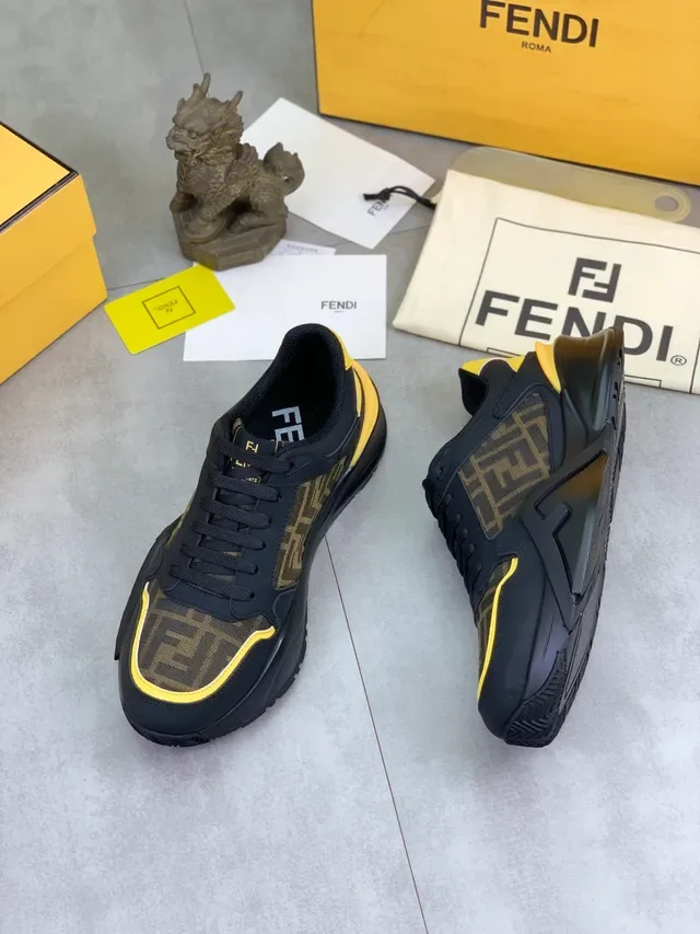 Fendi Black Yellow FF Monogram Canvas Neoprene Overlays Chunky Sneakers 5