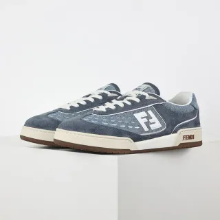 Fendi Tênis lifestyle upper híbrido denim-suede azul bege painel logo FF branco