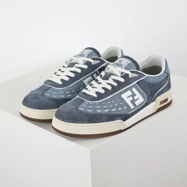 Fendi Zapatillas lifestyle upper híbrido denim-suede azul beige panel logo FF blanco 2