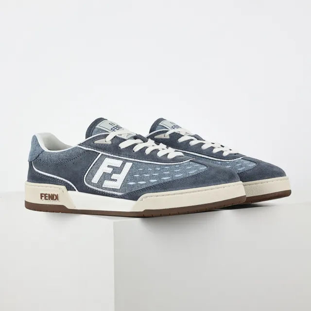 Fendi Zapatillas lifestyle upper híbrido denim-suede azul beige panel logo FF blanco 3