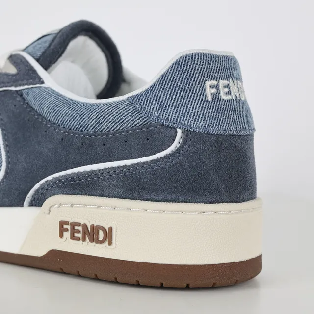 Fendi Zapatillas lifestyle upper híbrido denim-suede azul beige panel logo FF blanco 4