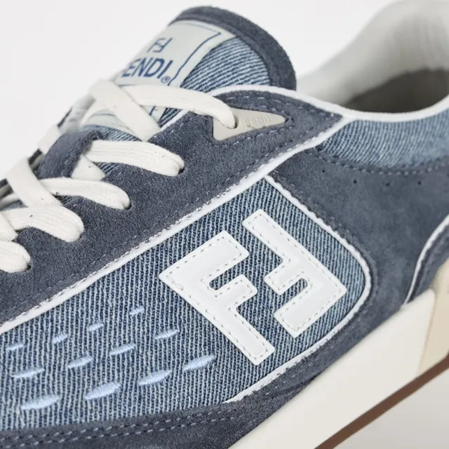 Fendi Zapatillas lifestyle upper híbrido denim-suede azul beige panel logo FF blanco 6