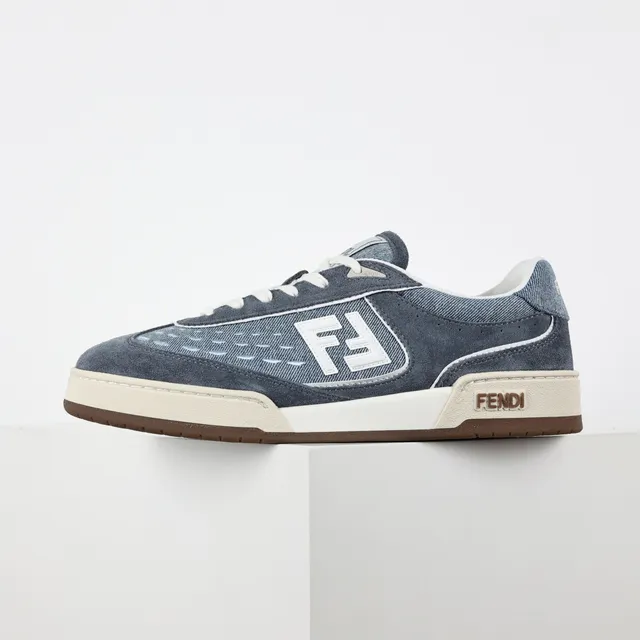 Fendi Zapatillas lifestyle upper híbrido denim-suede azul beige panel logo FF blanco 9