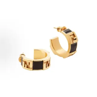 Fendi FF Logo Brincos de Aro com Inlay de Dourado e Preto