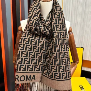 Fendi FF Monogram Beige and Black Cashmere Scarf