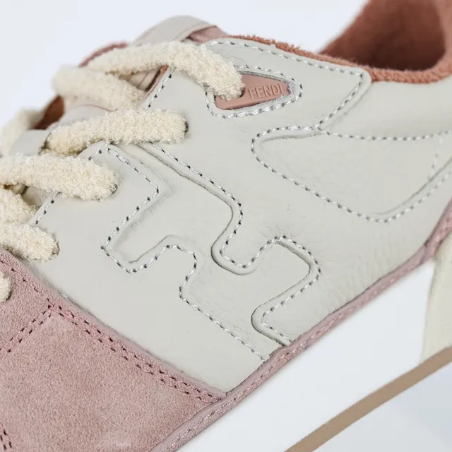 Fendi Lifestyle Sneaker গোলাপি বেইজ স্তরযুক্ত স্যুড এবং চামড়া উপরের প্যাডেড কলার লাইফস্টাইল স্নিকার্স 6