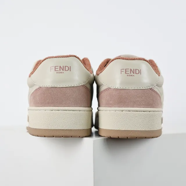 Fendi Lifestyle Sneaker গোলাপি বেইজ স্তরযুক্ত স্যুড এবং চামড়া উপরের প্যাডেড কলার লাইফস্টাইল স্নিকার্স 8