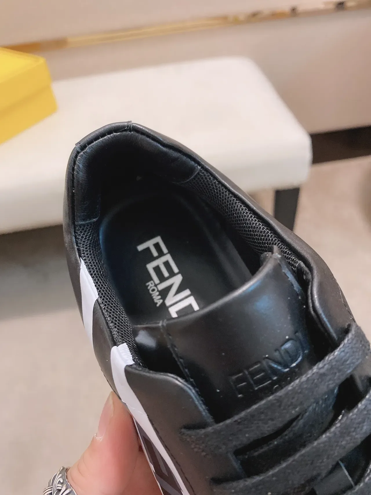 Fendi Runner Black White Leather Upper Diagonal Logo Stripe Lifestyle Sneakers 4