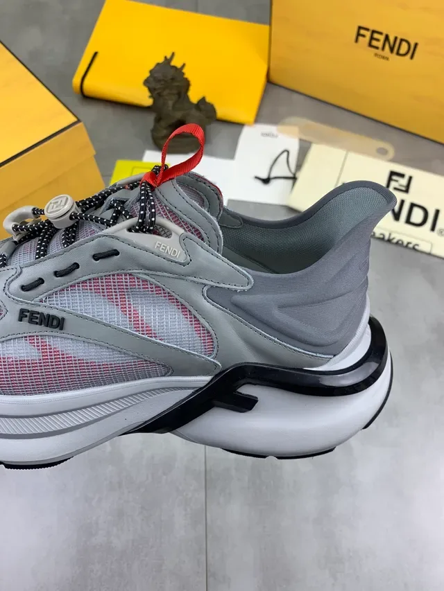 Fendi Runner Gray and Red Plaid Chunky Sneakers 4