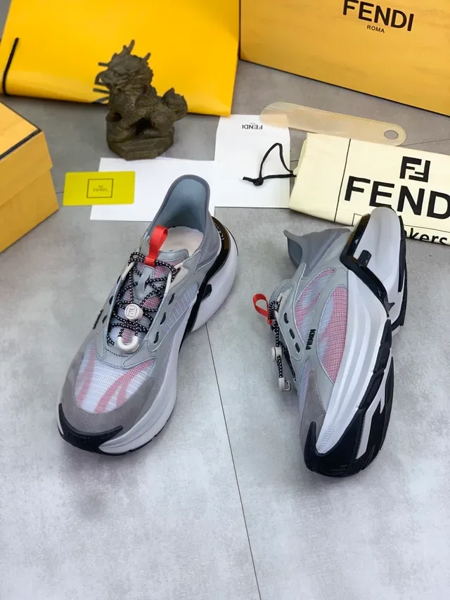 Fendi Runner Gray and Red Plaid Chunky Sneakers 5