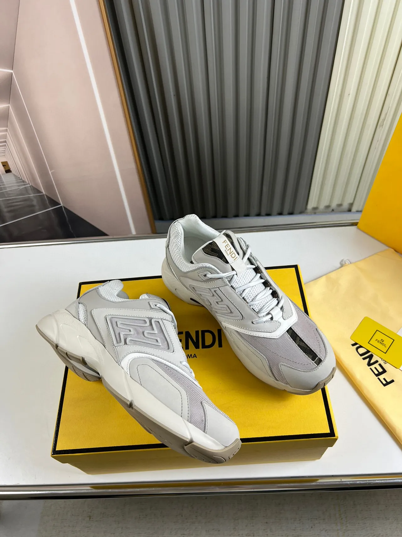 Fendi Runner Gray Embossed FF Logo Chunky Sneakers 6