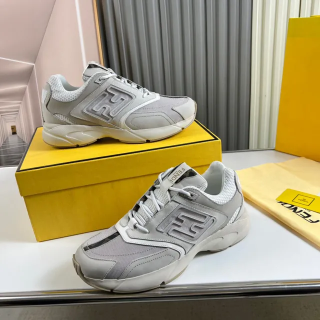 Fendi Runner Gray Embossed FF Logo Chunky Sneakers 8