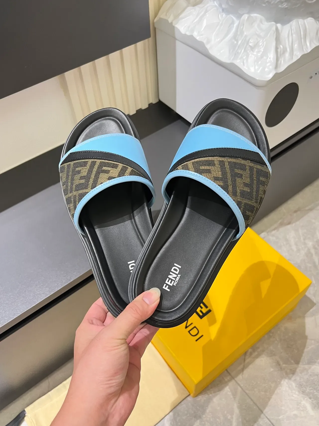 Fendi Slide Monogram Strap Chunky Platform Slippers 7