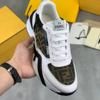 Fendi Branco Sola Marrom FF Jacquard Panels Chunky Sneakers