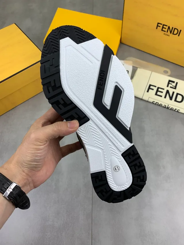Fendi White Brown Sole FF Jacquard Panels Chunky Sneakers 2