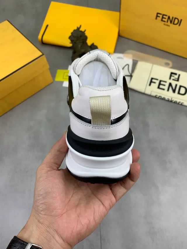Fendi White Brown Sole FF Jacquard Panels Chunky Sneakers 3