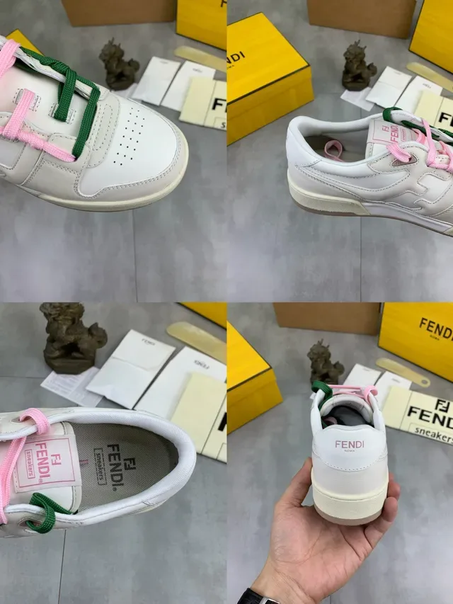 Fendi Sneakers Lifestyle Blanc et Rose Low-Top en Cuir 2