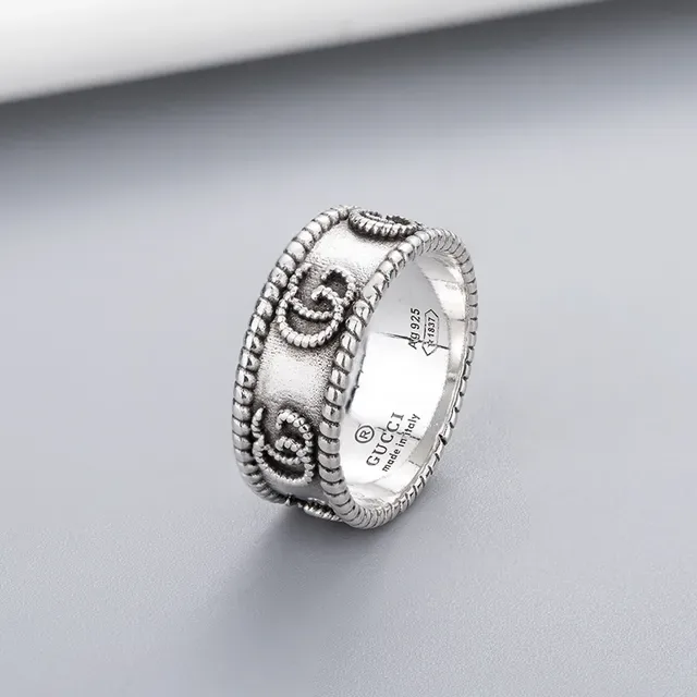 Antiqued Silver Scroll Motif Rope-Edge Ring 7