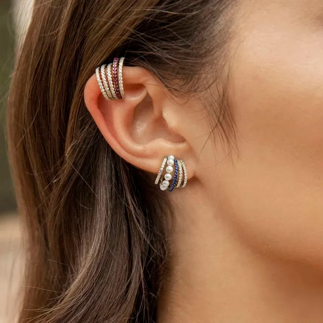 APM Monaco Boucles d'oreilles en anneau multi-rangs de perles et pierres bleues 2