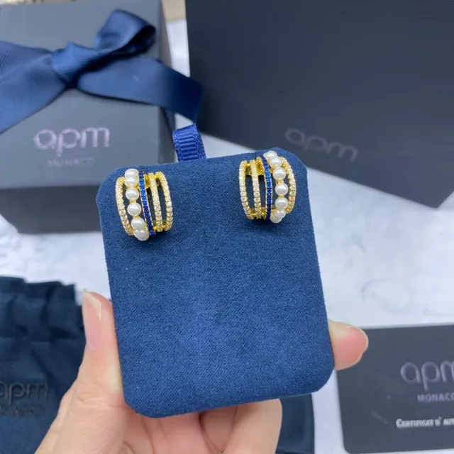 APM Monaco Boucles d'oreilles en anneau multi-rangs de perles et pierres bleues 5