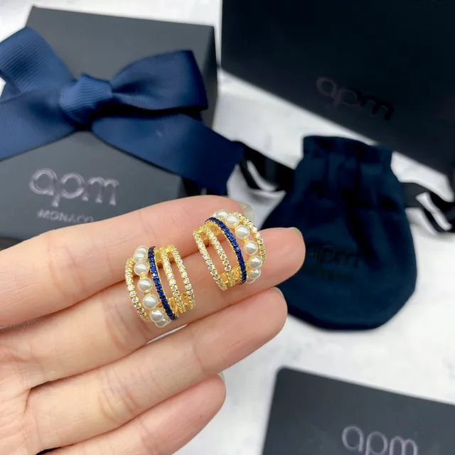 APM Monaco Boucles d'oreilles en anneau multi-rangs de perles et pierres bleues 7
