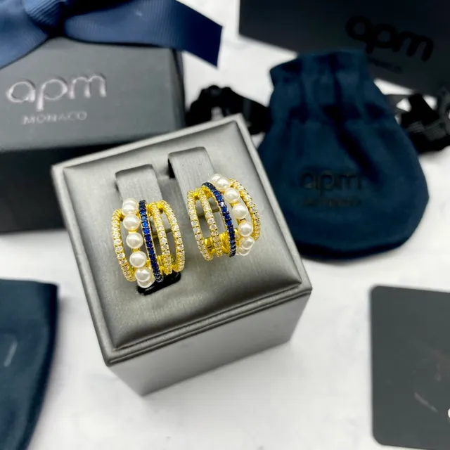 APM Monaco Boucles d'oreilles en anneau multi-rangs de perles et pierres bleues 8