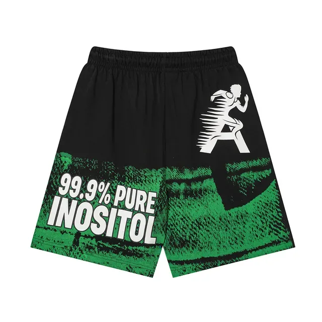 ASAALI Graphic-Print Elastic-Waist Black and Green Shorts 4