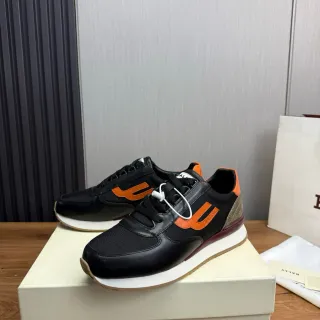 Bally حذاء رياضي أسود برتقالي من مواد مختلطة في الجزء العلوي شعار جانبي