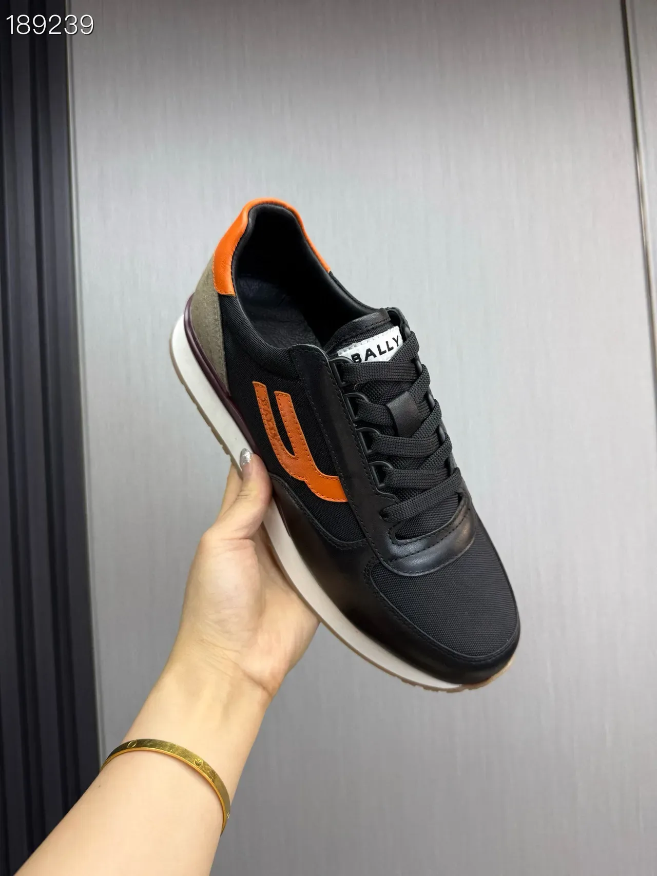 Bally Black Orange Mixed-Material Upper Side Logo Sneakers 3