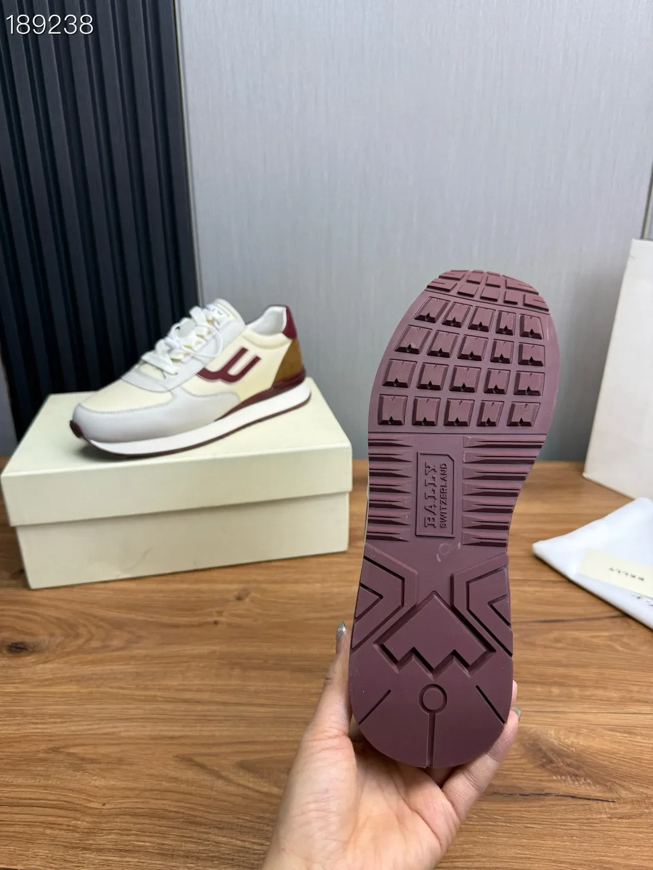 Bally U-Logo Runner Off-White and Burgundy Lifestyle Sneakers 4