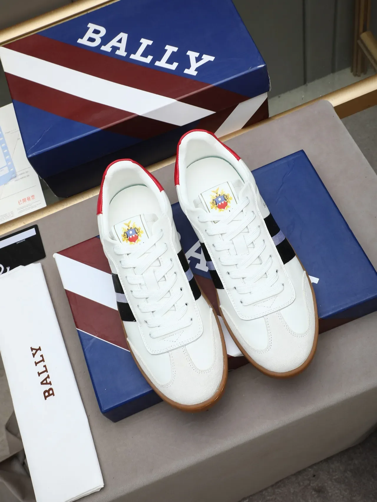 BALLY White Black Leather-Suede Upper Triple-Stripe Side Panel Lifestyle Sneakers 2